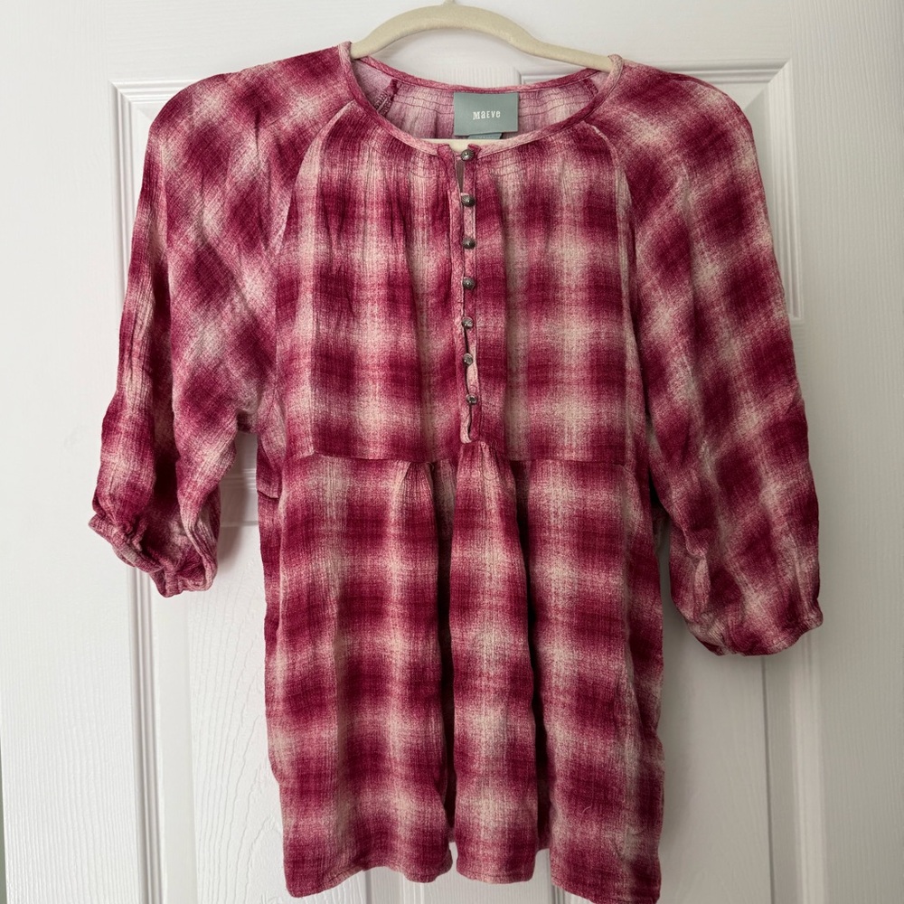 Maeve Pink Plaid Buttoned Blouse